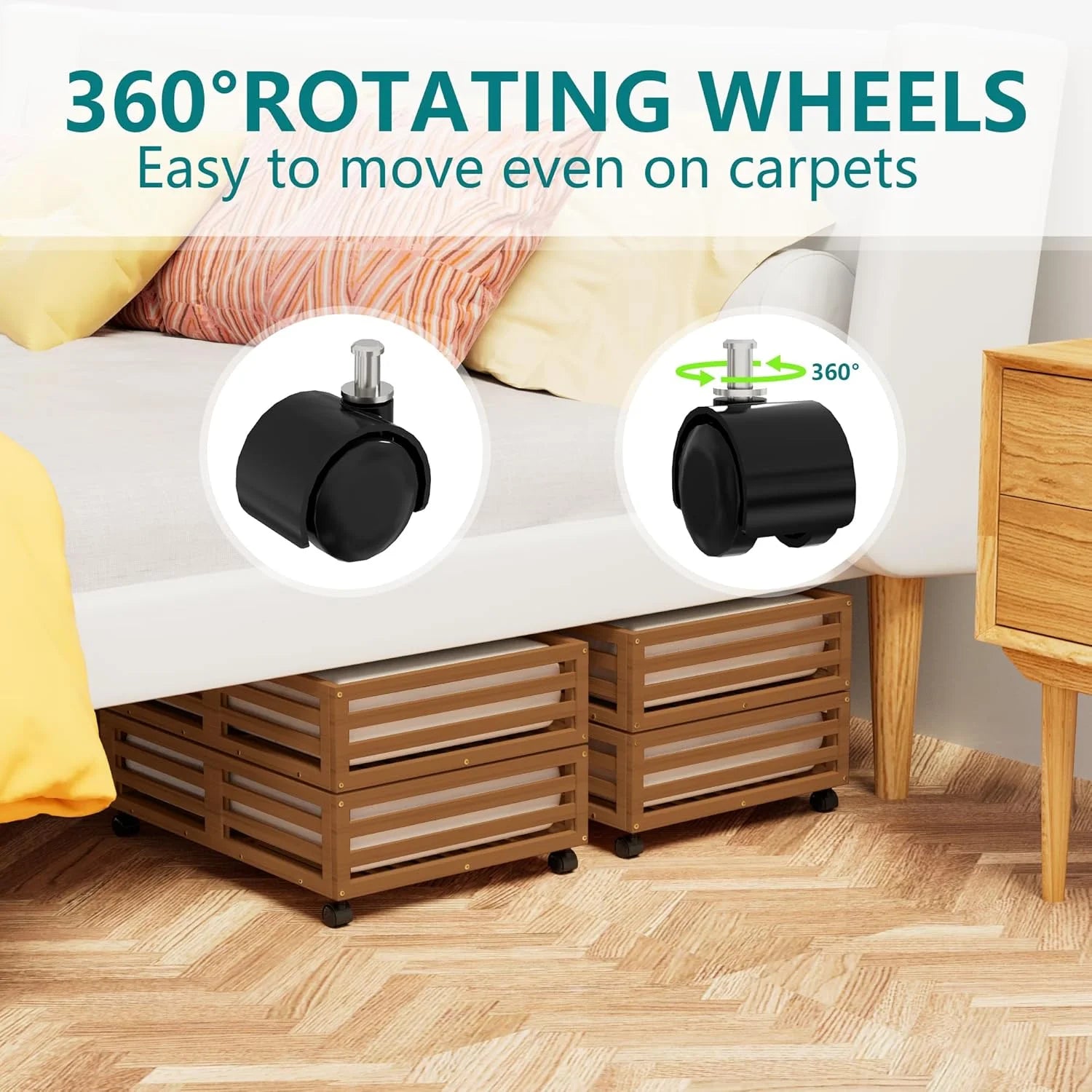 Bamboo Under Bed Storage Containers with Wheels and Dust Bag, 2 Pack W76743