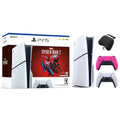 2023 New PlayStation 5 Slim Disc Edition Marvel's Spider-Man 2 Bundle with Two Controllers White and Nova Pink Dualsense and Mytrix Controller Case - Slim PS5 1TB PCIe SSD Gaming Console
