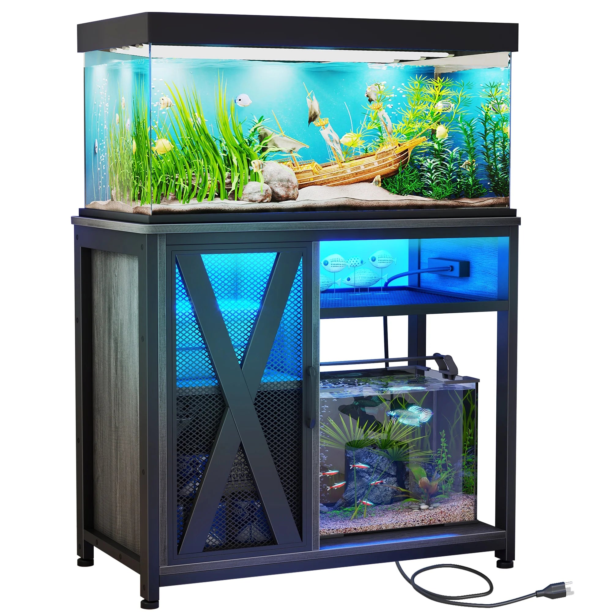 Metal Aquarium Stand with Power Outlets and LED Light for 40-50 Gallon Tank I7698