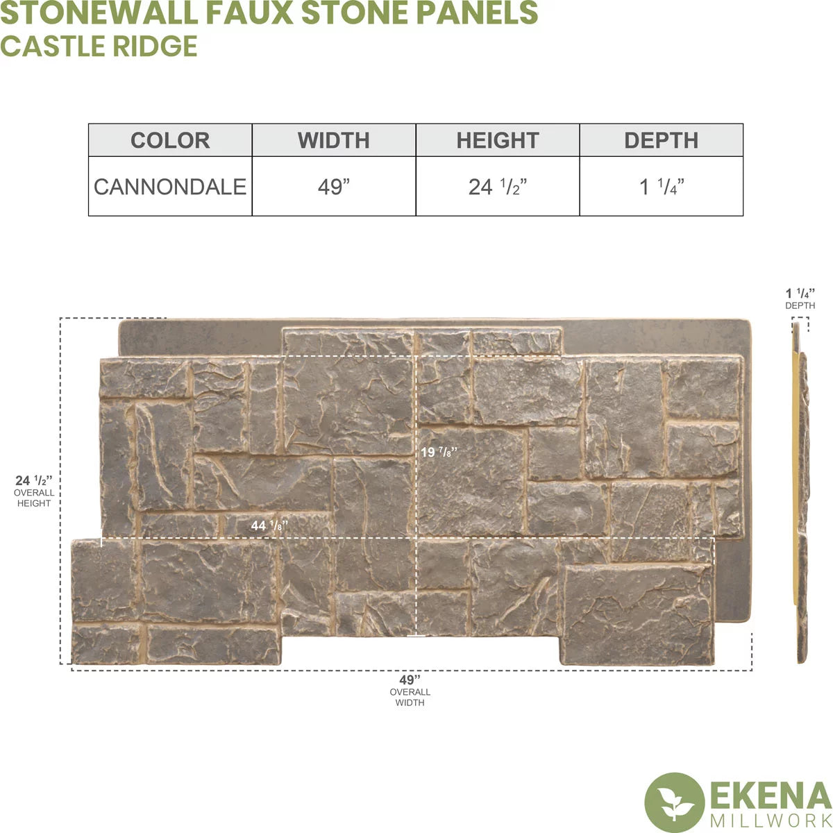 49"W x 24 1/2"H Stacked Stone Faux Siding Panel P52129