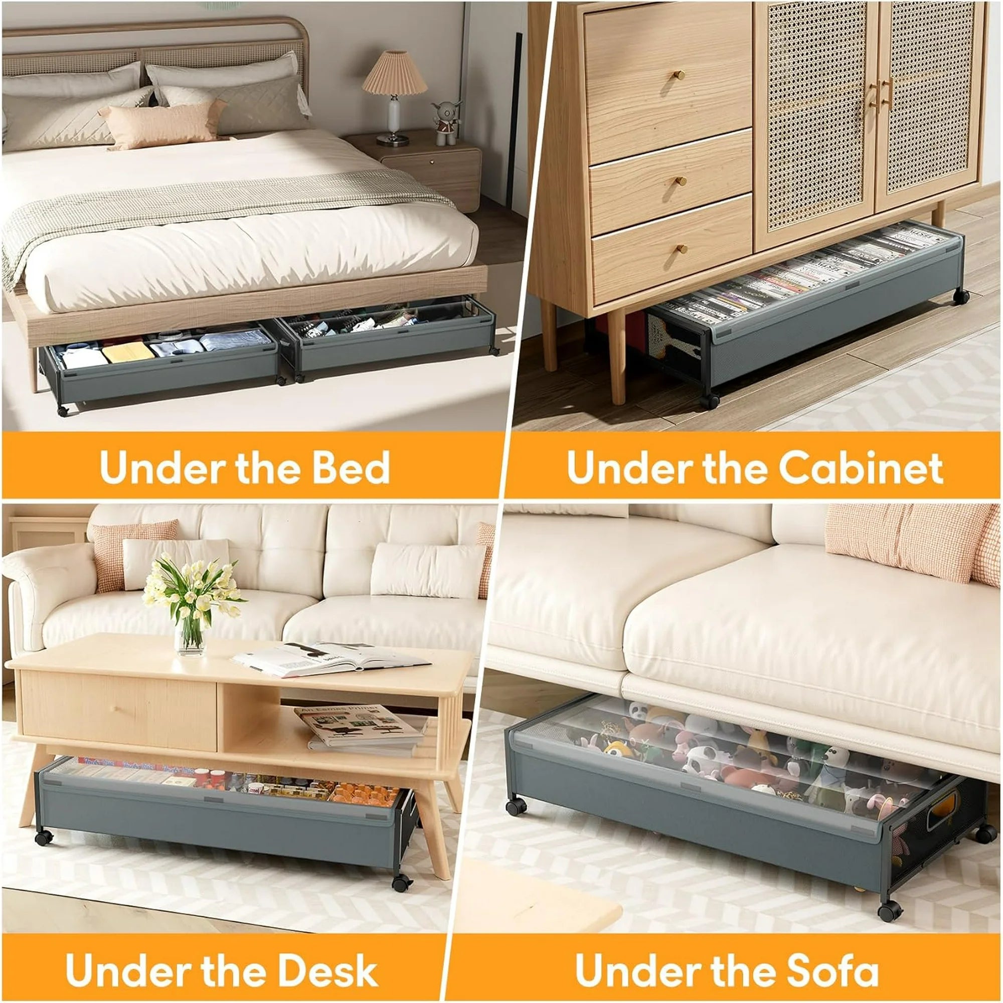 Under Bed Storage Containers with Wheels 2 Pack with Lid B8894