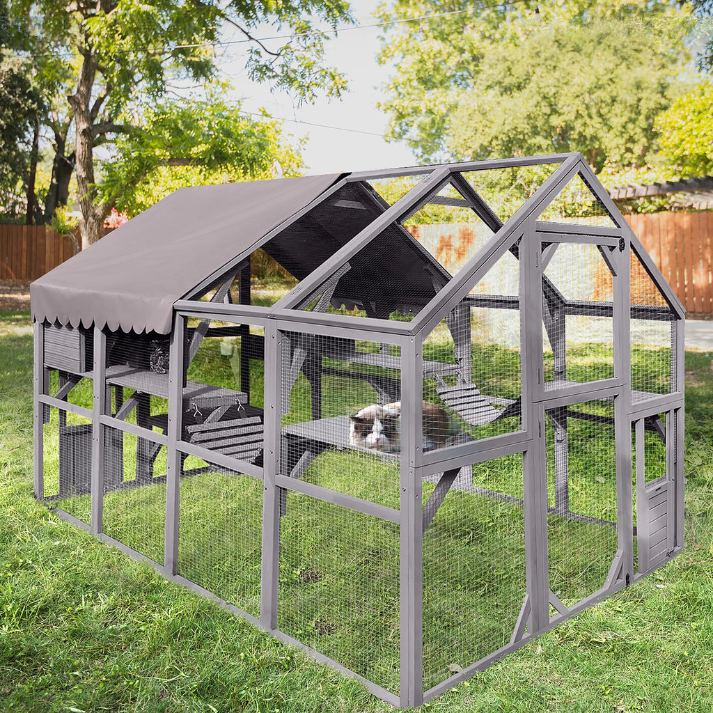 Outdoor Walk-in Catio Enclosure with Bridges and Platforms J984