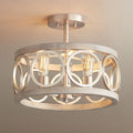 Franklin Iron Works Salima Rustic Farmhouse Ceiling Light Semi Flush Mount 16" Wide Brushed Nickel Gray Wood 3-Light LED for Bedroom Living Room House