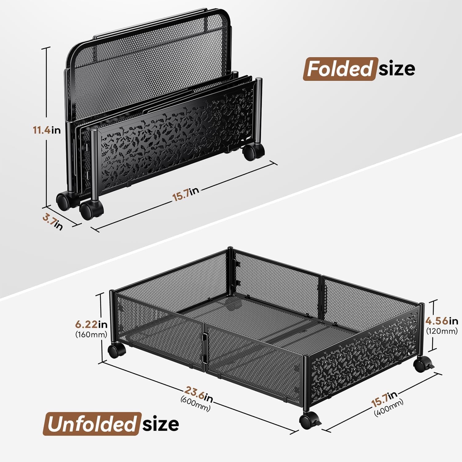Under Bed Storage Containers with Wheels, Shoe Organizer Drawer, Metal Storage for Clothes Shoes Blankets V749978