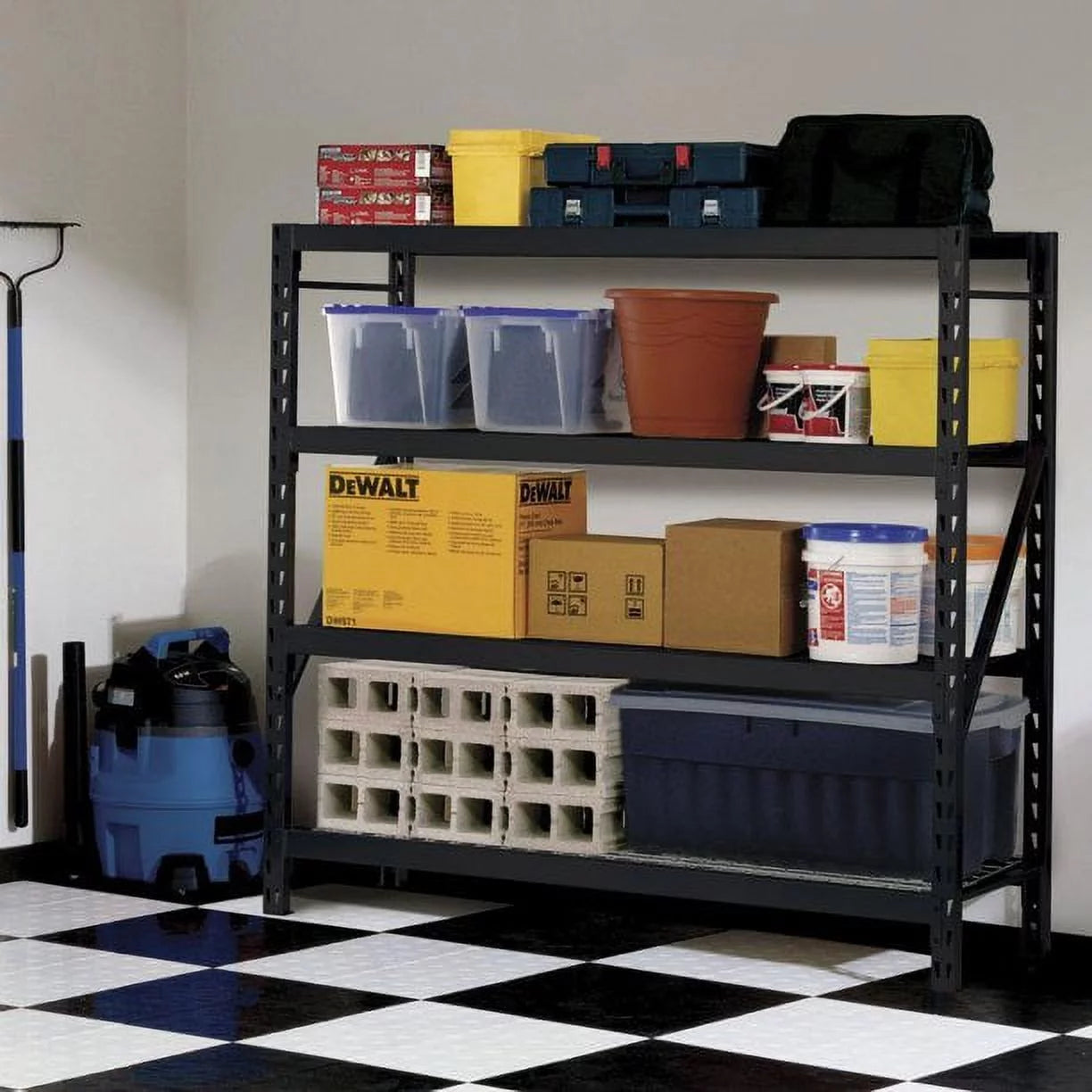 4-Tier Welded Steel Storage Rack, Black W318