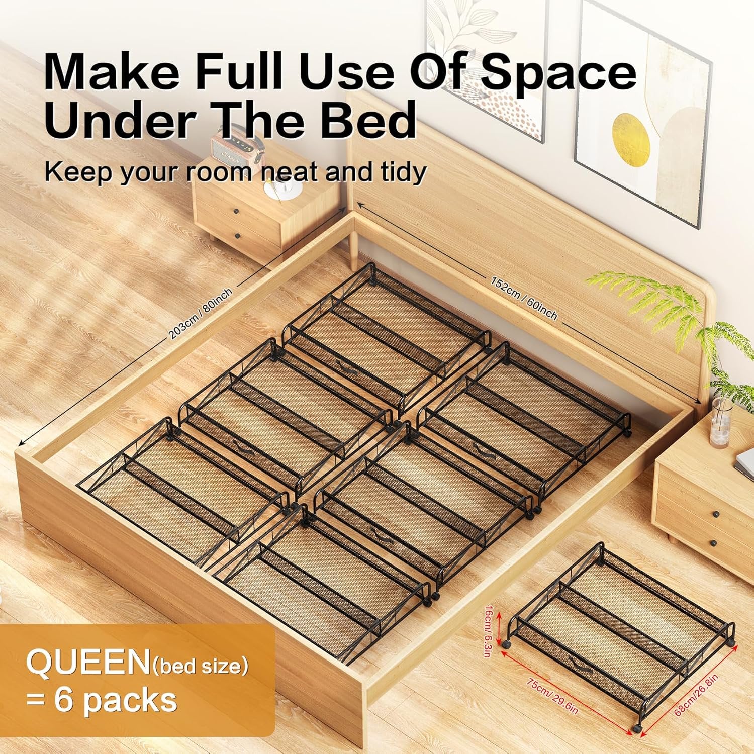 Under Bed Shoe Storage Organizer with Wheels, 2 Pack Q1838