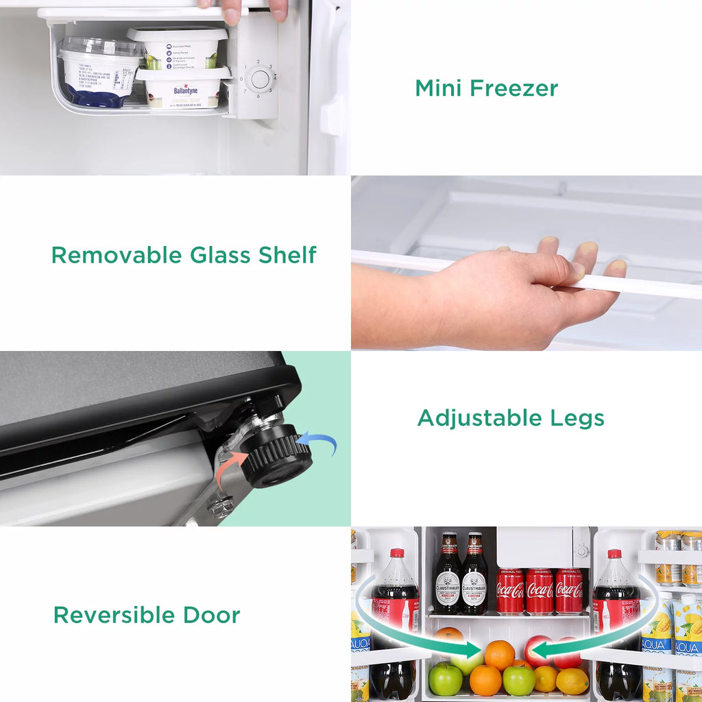 Mini Fridge with Freezer, 1.7 Cu.Ft, Adjustable Thermostat, Reversible Doors, Black H20785