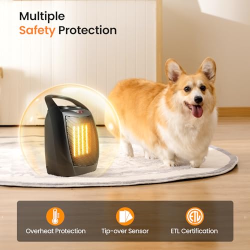 Small Electric Ceramic Space Heater with Adjustable Thermostat, 750W/1500W I76677