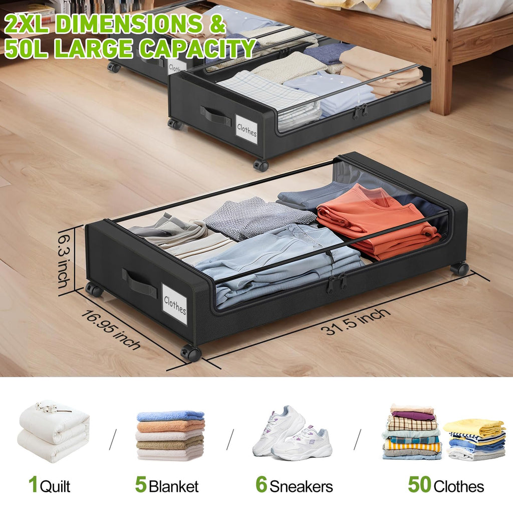 Underbed storage with wheels, 2 pack, clear lid, black X159