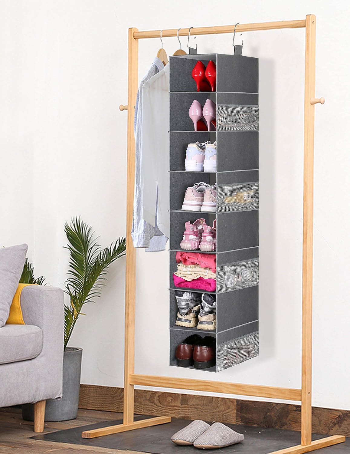 3-Tier Long Shoe Rack for Closet with 8-Shelf Hanging Organizer M871