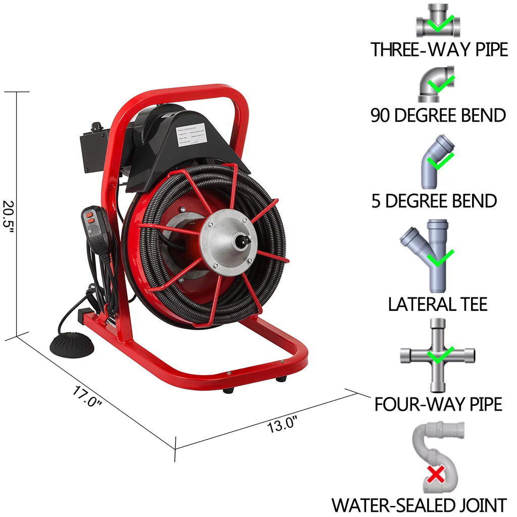 Drain Cleaner Machine 75ft, 370W for 1" to 4" Pipes V91831