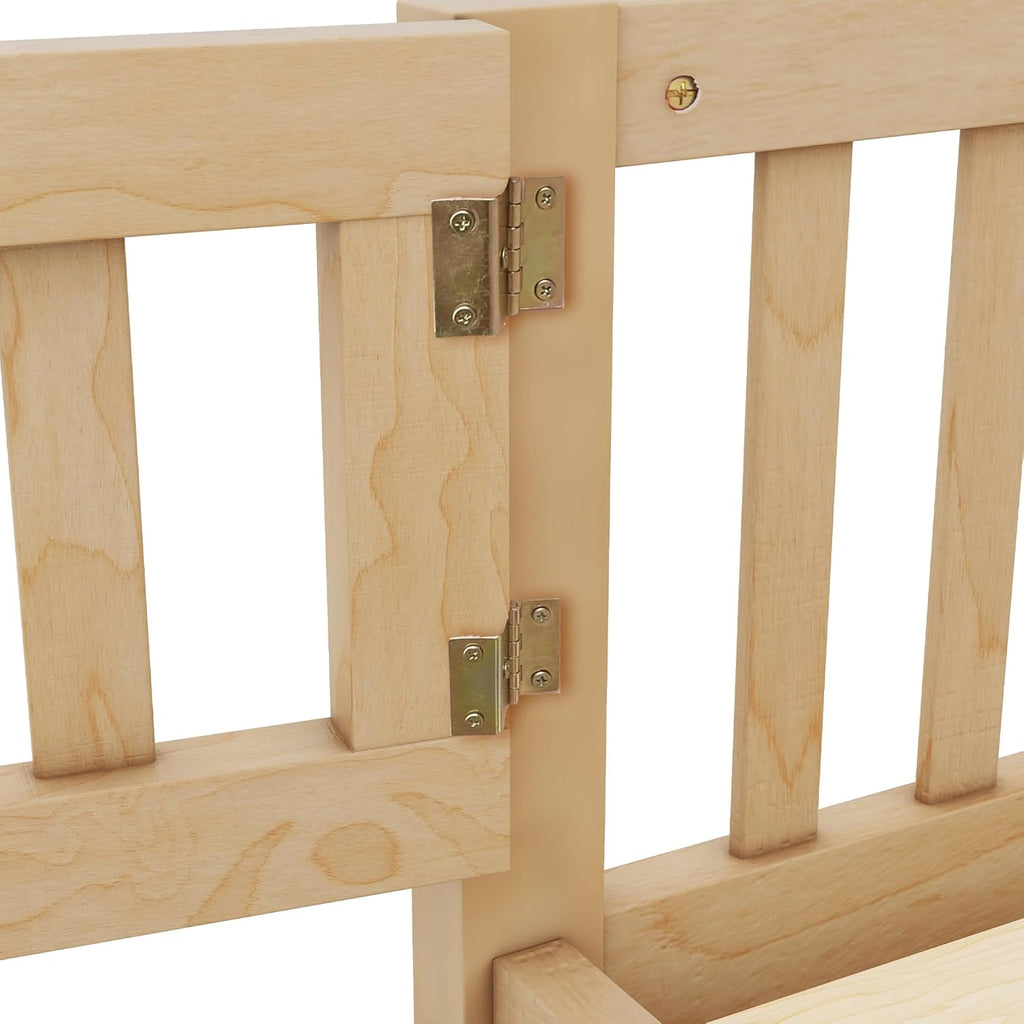 Twin Size Montessori Floor Bed with Door and Fence for Kids, Easy Assembly, Natural H441837