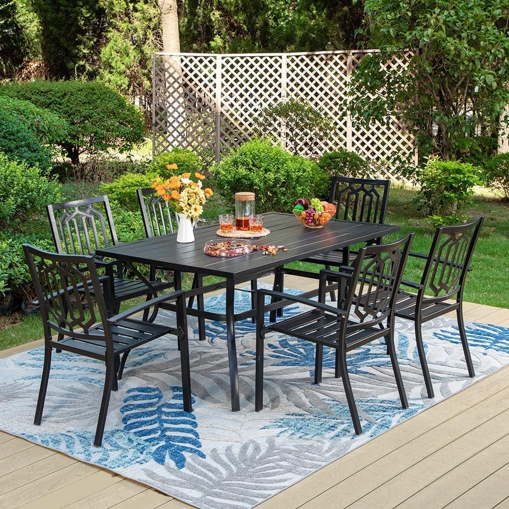 Patio Dining Table for 6, Weather-Resistant Rectangular, Black U9281