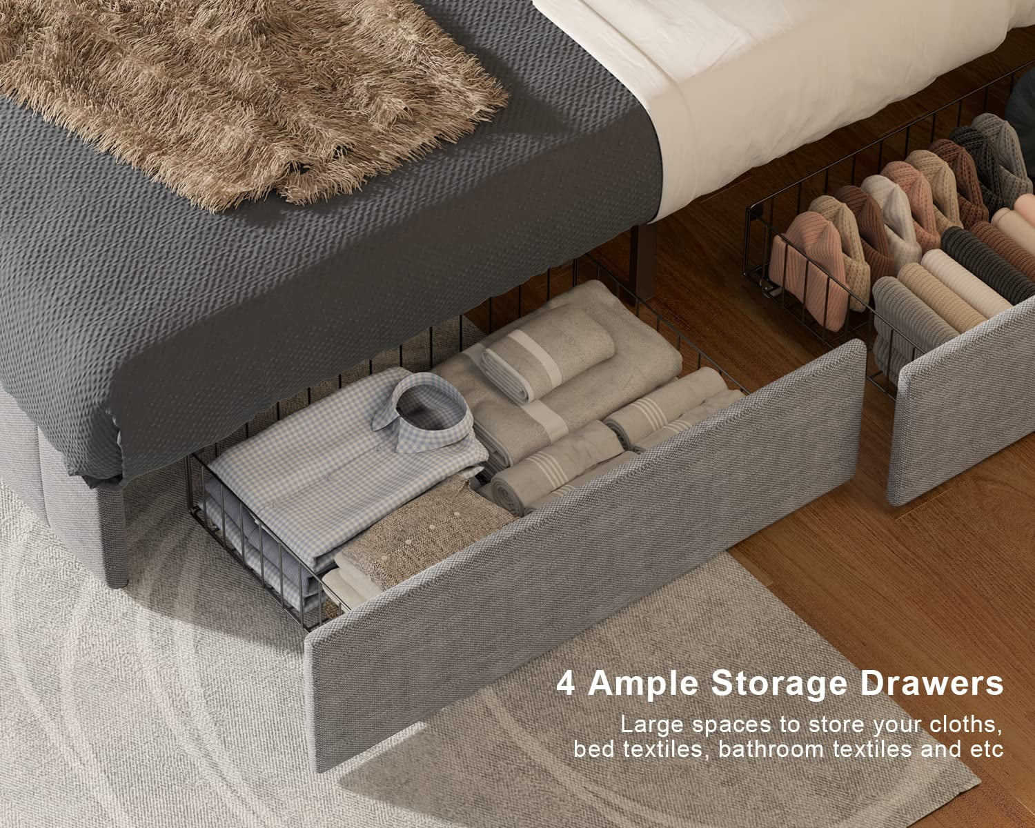 Full Size Bed Frame with Storage Drawers and Adjustable Headboard G6983