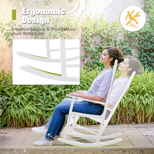 Outdoor Rocking Chair, Acacia High Back Oversized All-Weather Lounge Rocker, Brown O3433