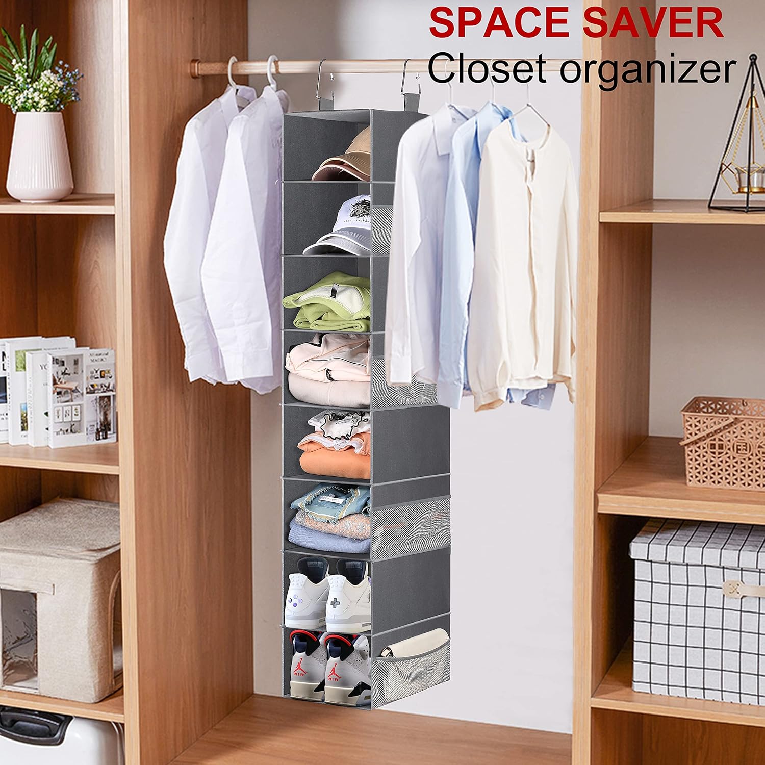3-Tier Long Shoe Rack for Closet with 8-Shelf Hanging Organizer M871
