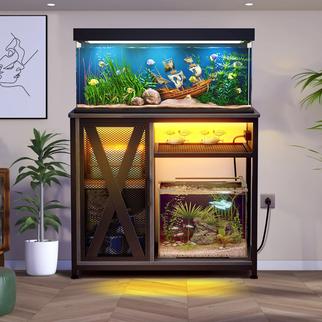 Metal Aquarium Stand with Power Outlets and LED Light for 40-50 Gallon Tank I7698