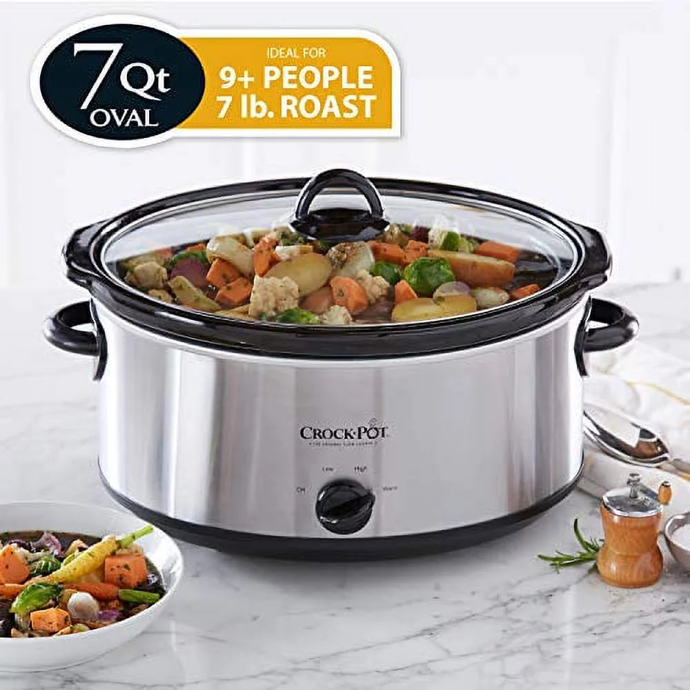 7 Quart Oval Manual Slow Cooker, Stainless Steel Y725846