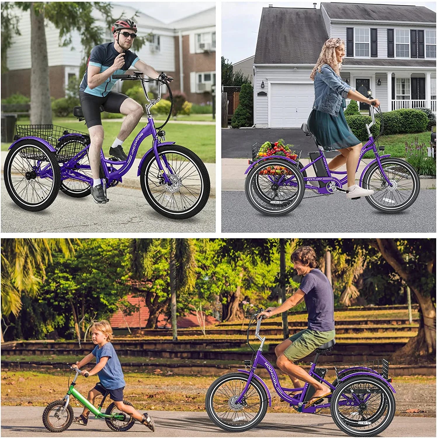350W Electric Trike 7-Speed 3-Wheel Bicycle for Adults with Rear Basket A845073