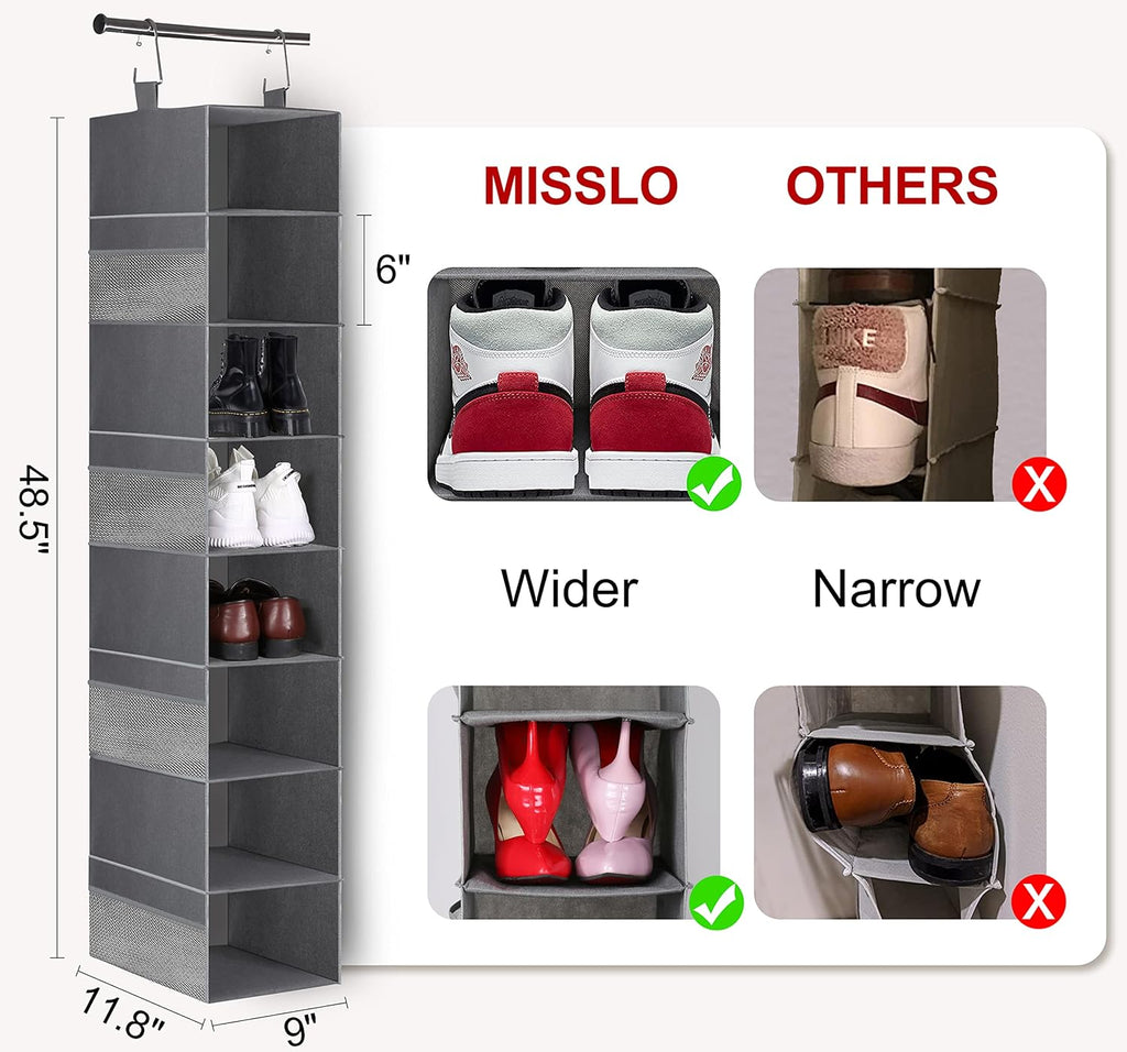 3-Tier Long Shoe Rack for Closet with 8-Shelf Hanging Organizer M871