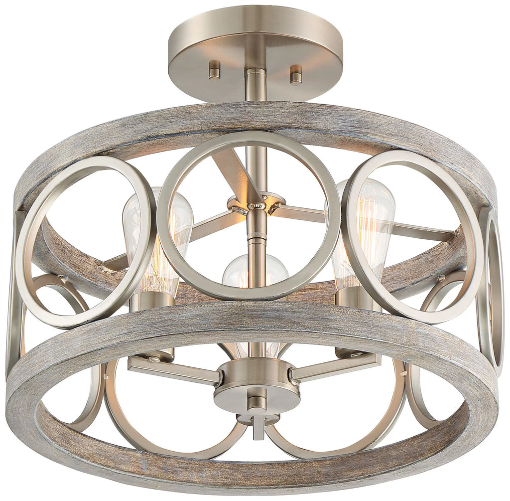 Rustic Farmhouse Semi Flush Mount Ceiling Light 16" Wide 3-Light LED W900