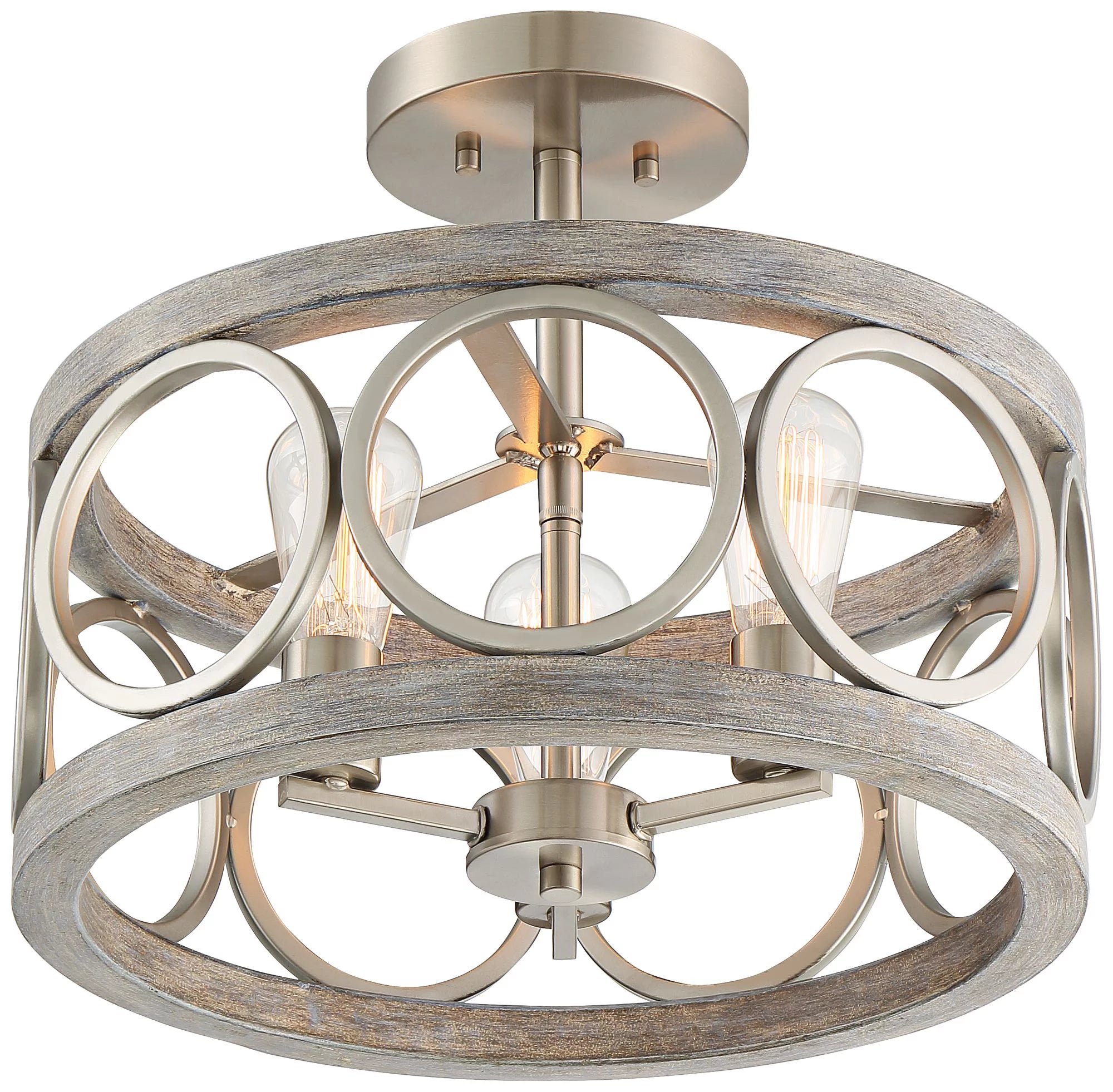 Rustic Farmhouse Semi Flush Mount Ceiling Light 16" Wide 3-Light LED W900