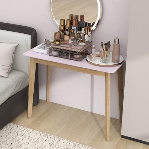 Pink Vanity Desk with Solid Wood Legs for Small Spaces K591662