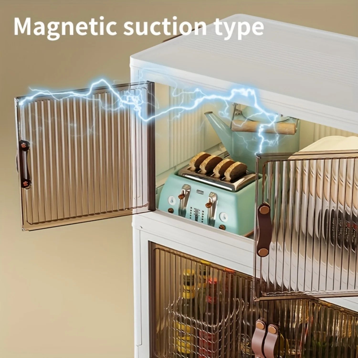 Magnetic cabinet door folding storage box with 5-layer plastic drawers P945