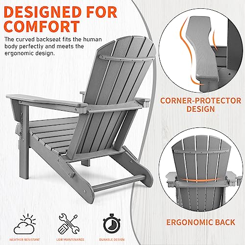 Folding Adirondack Chairs Set of 2, Weather Resistant with Cup Holder D8037
