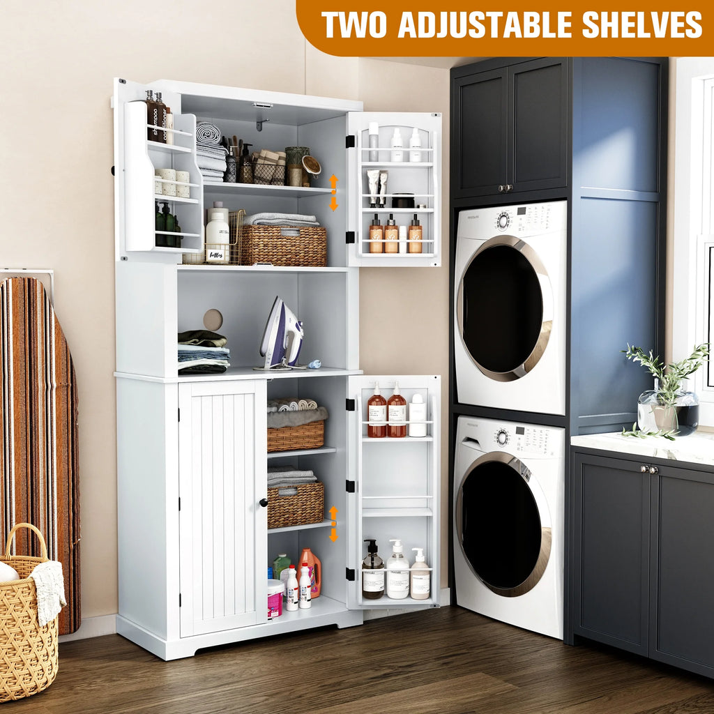 72" Kitchen Pantry Storage Cabinet with Microwave Stand and Shelves N568