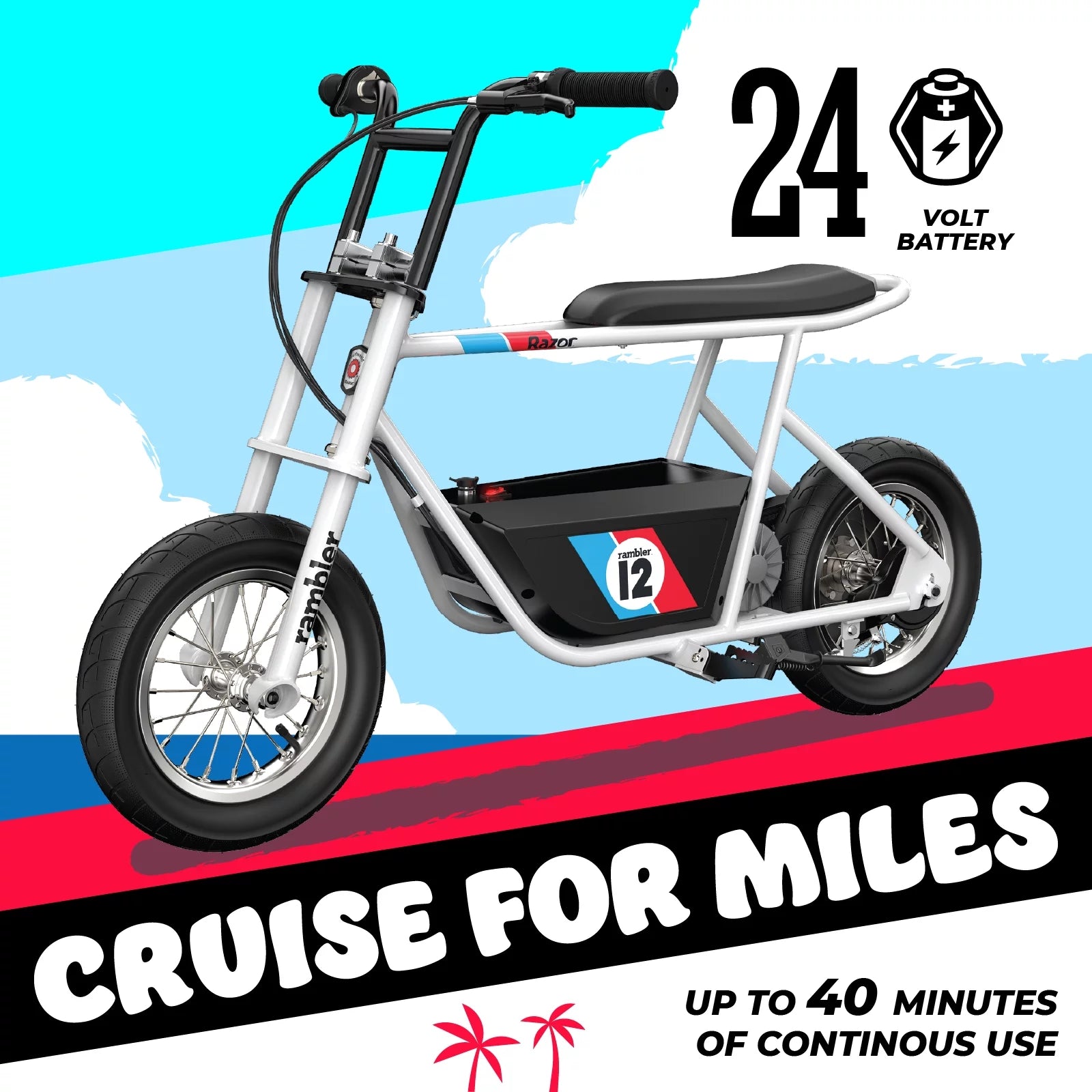 12 Seated Electric Scooter White 14 mph 12 Air-Filled Tires for Teens I13871