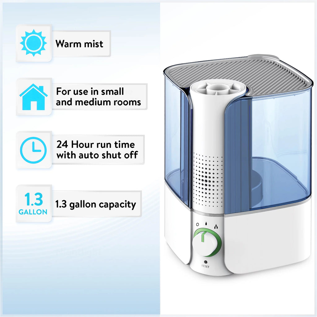 Warm Mist Humidifier, Filter Free, Top Fill, 1.3 Gallon B991565