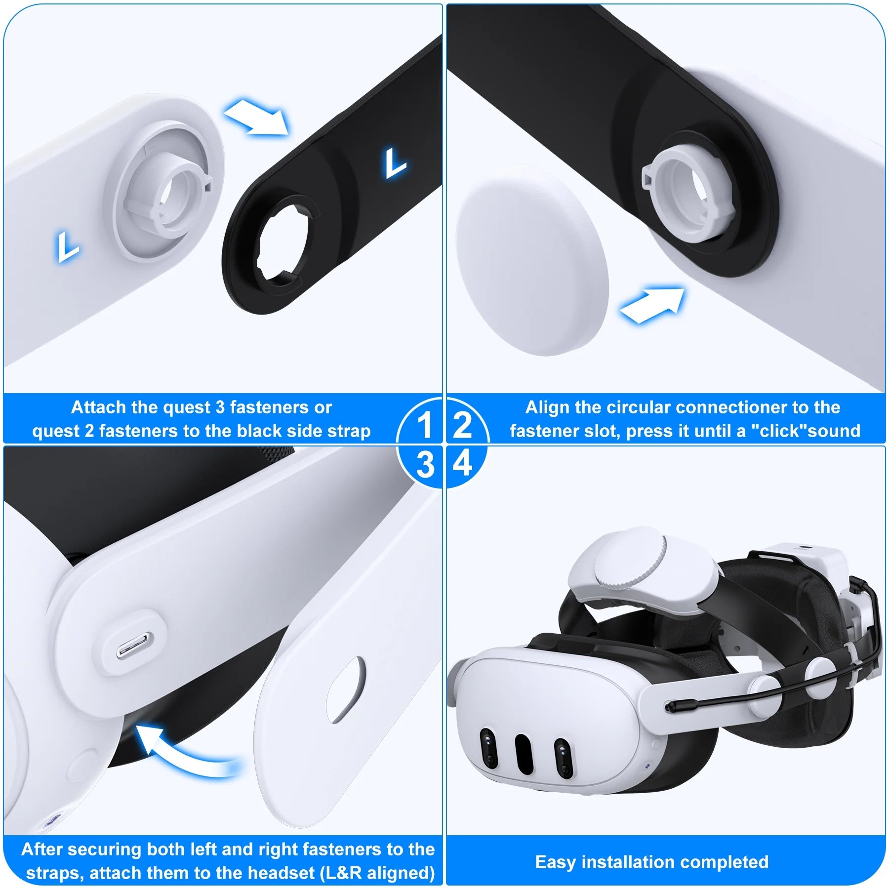 Head Strap with 7500mAh Rechargeable Battery for Quest 2 & 3 VR Headset A84991