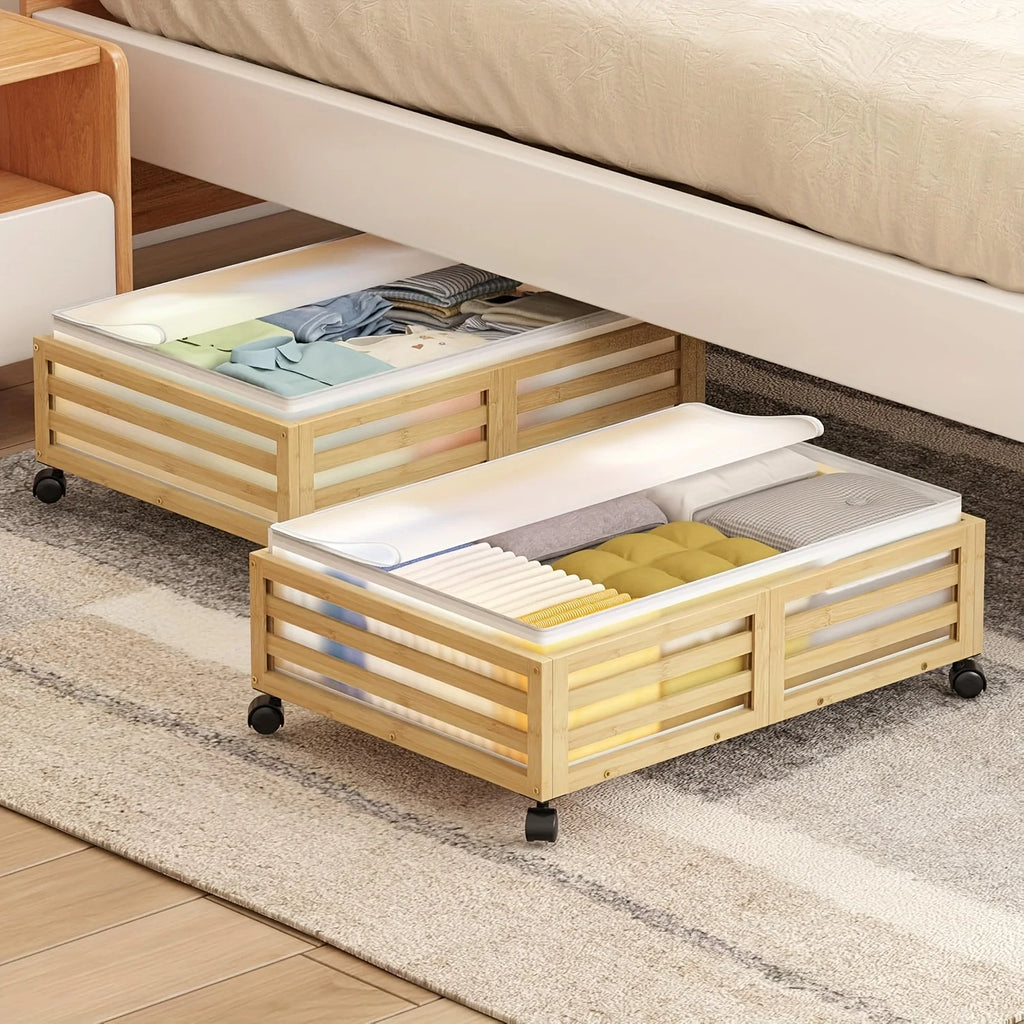 Bamboo Under-Bed Storage Bins with Wheels, 2-Pack E3624