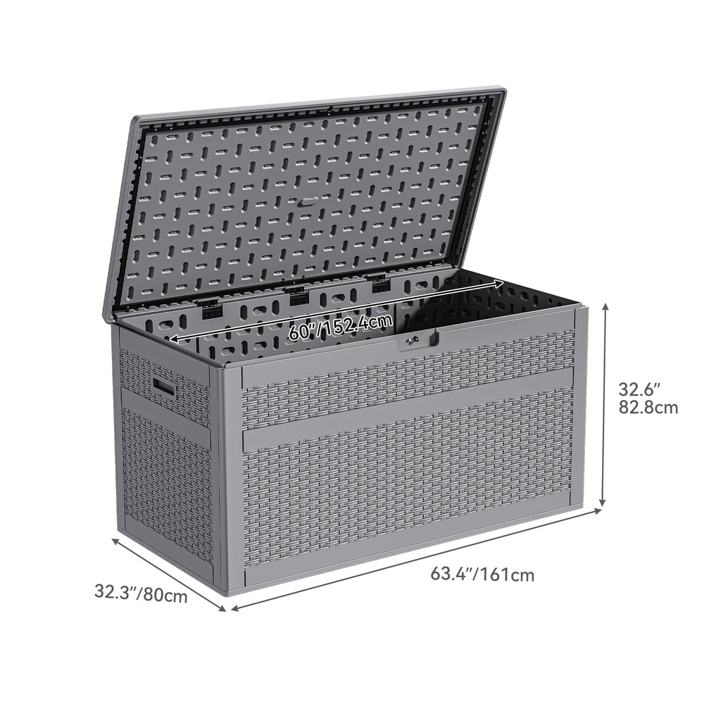 230 Gallon Resin Deck Box, Double-Wall Rattan Outdoor Storage for Patio Furniture, Waterproof and Lockable, Grey Z348222