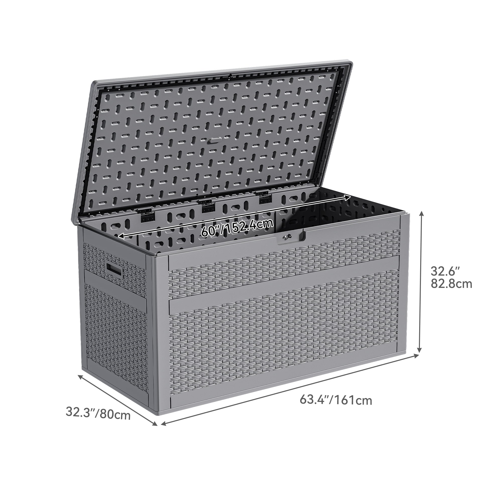 230 Gallon Resin Deck Box, Double-Wall Rattan Outdoor Storage for Patio Furniture, Waterproof and Lockable, Grey Z348222