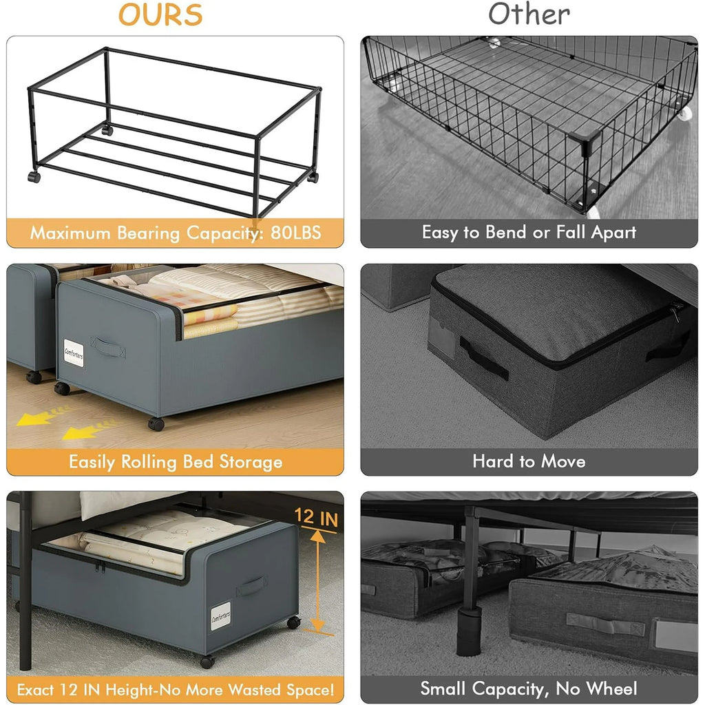 Under Bed Storage Bins with Clear Lid and Wheels, 2 Pack M761