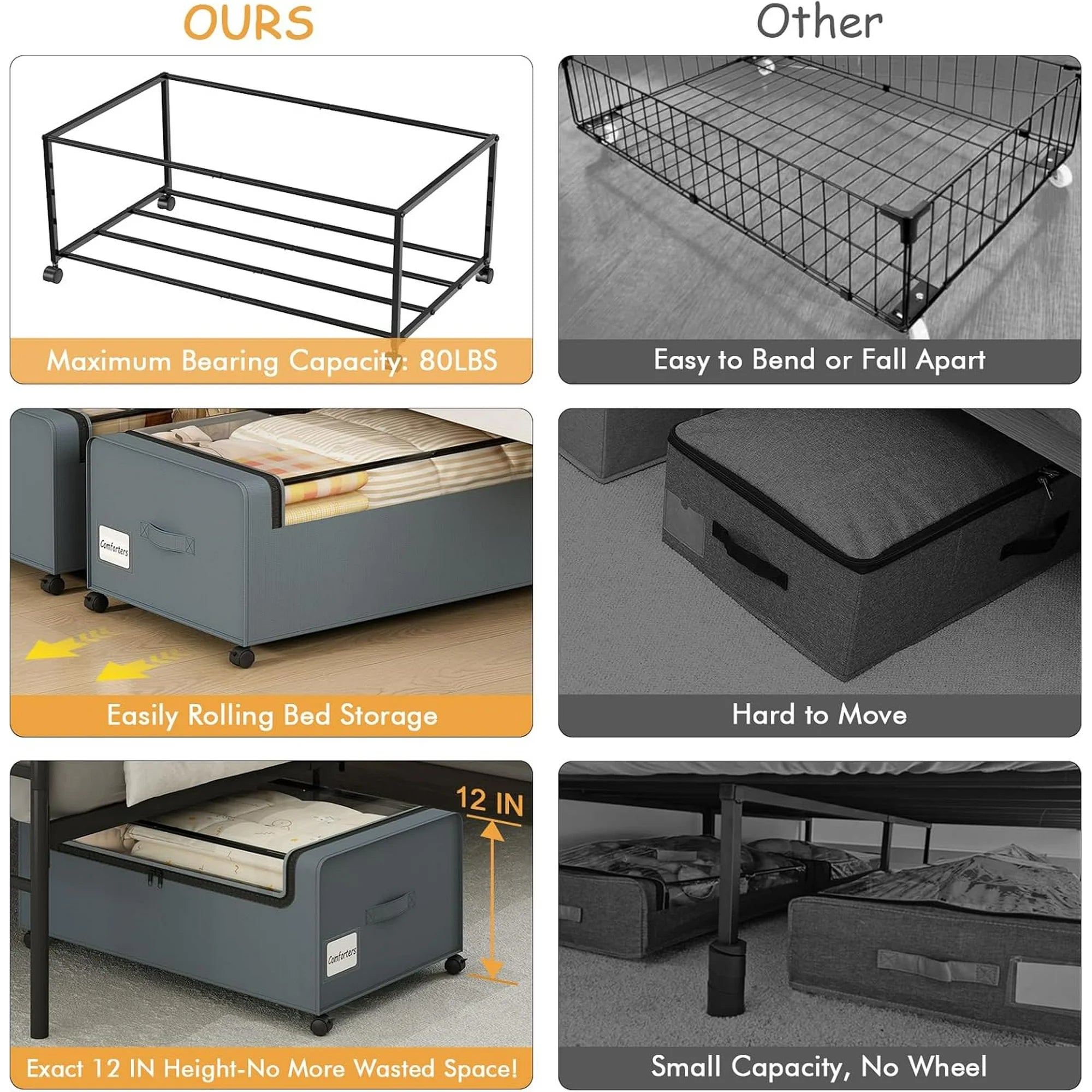 Under Bed Storage Bins with Clear Lid and Wheels, 2 Pack M761