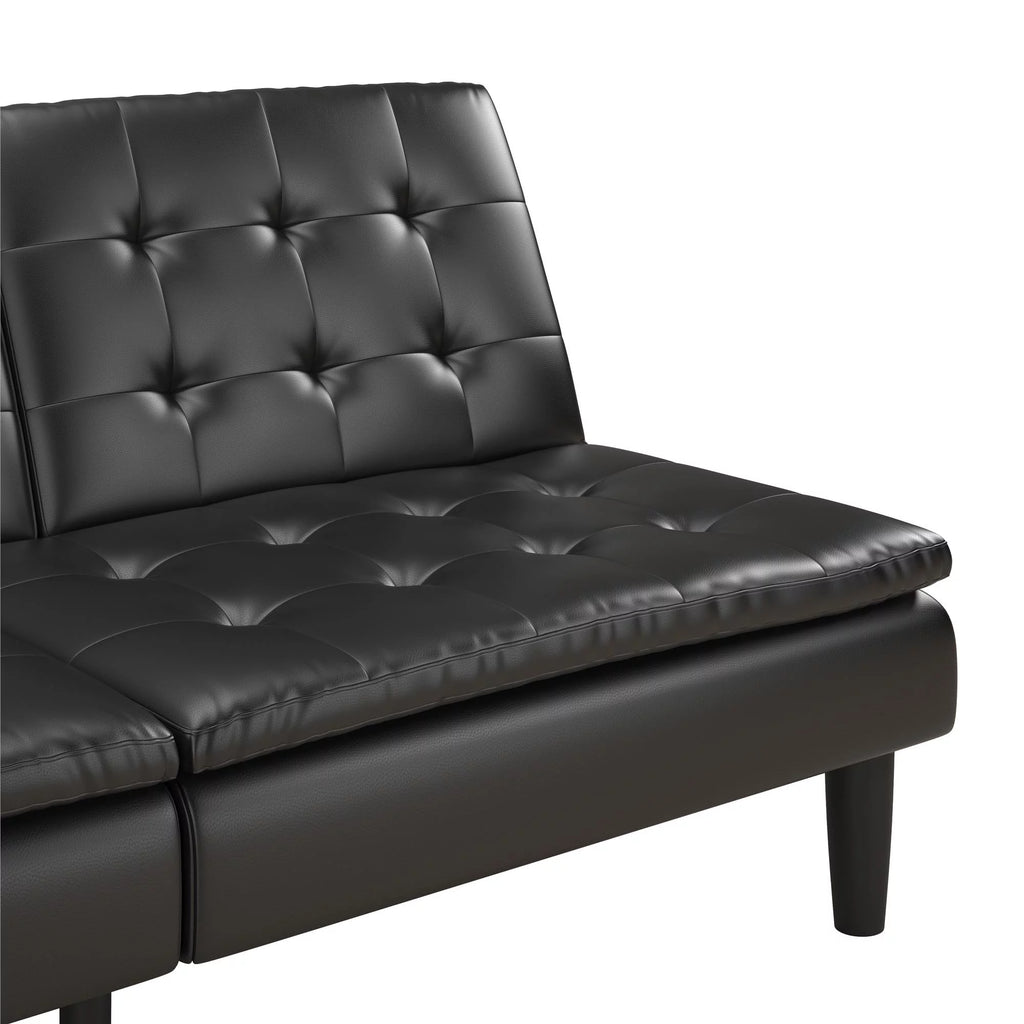 Memory Foam Futon with Cupholder and USB, Black Faux Leather Y2494