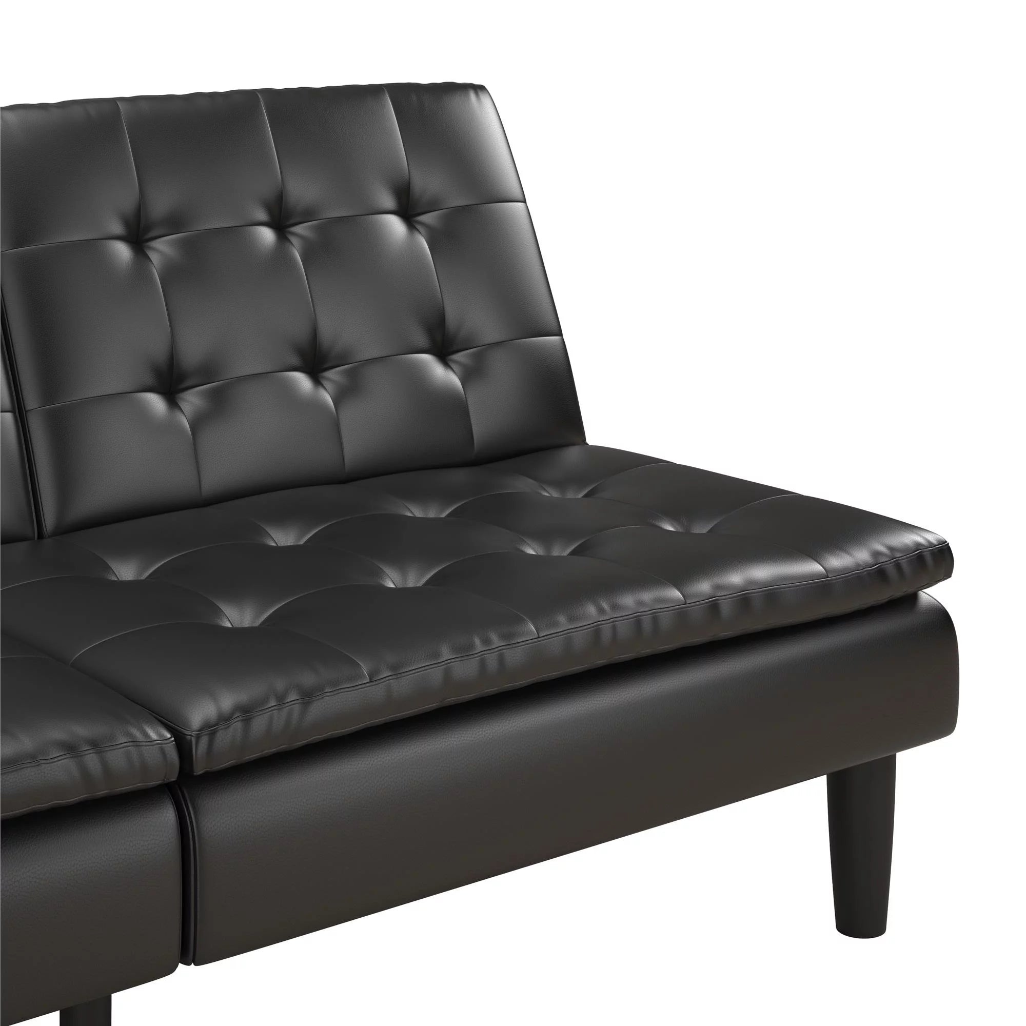 Memory Foam Futon with Cupholder and USB, Black Faux Leather Y2494