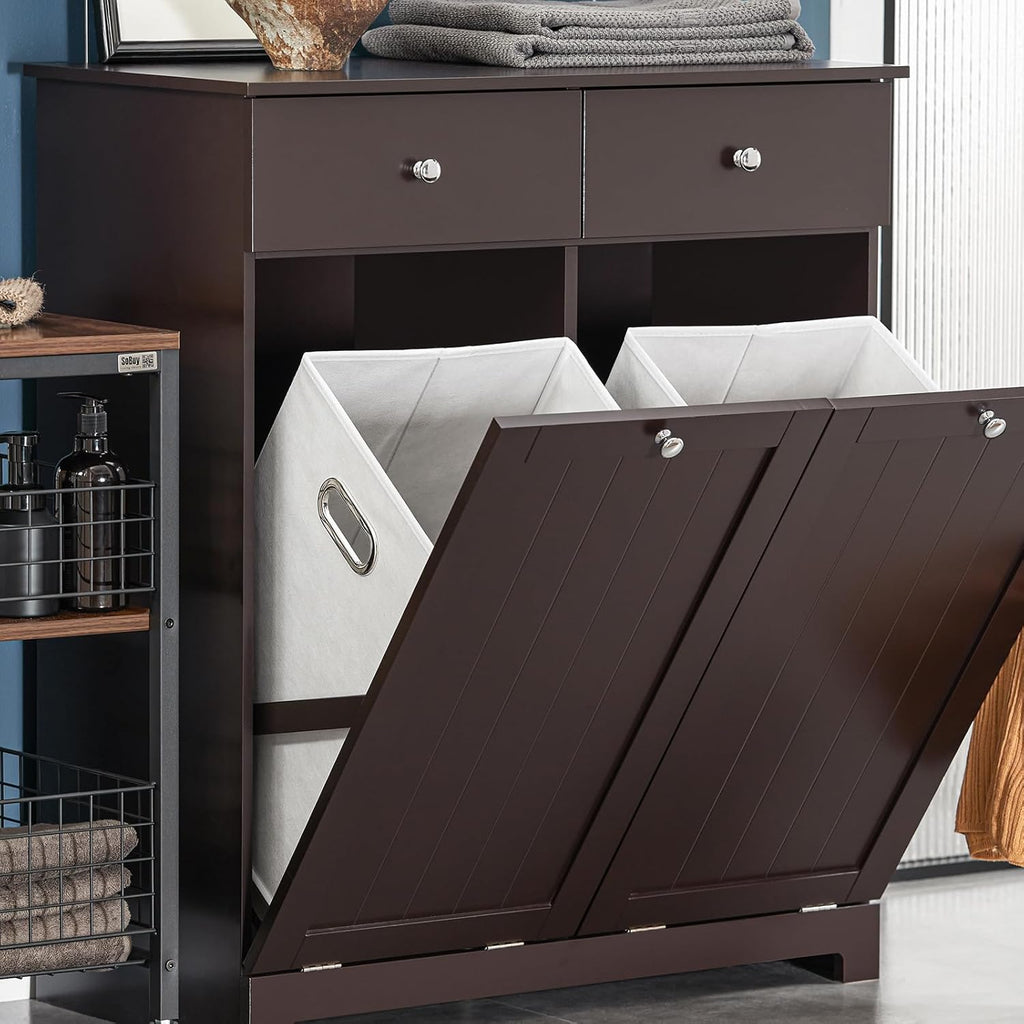 Laundry Hamper Cabinet with 2 Drawers and Wall Cabinet O1667