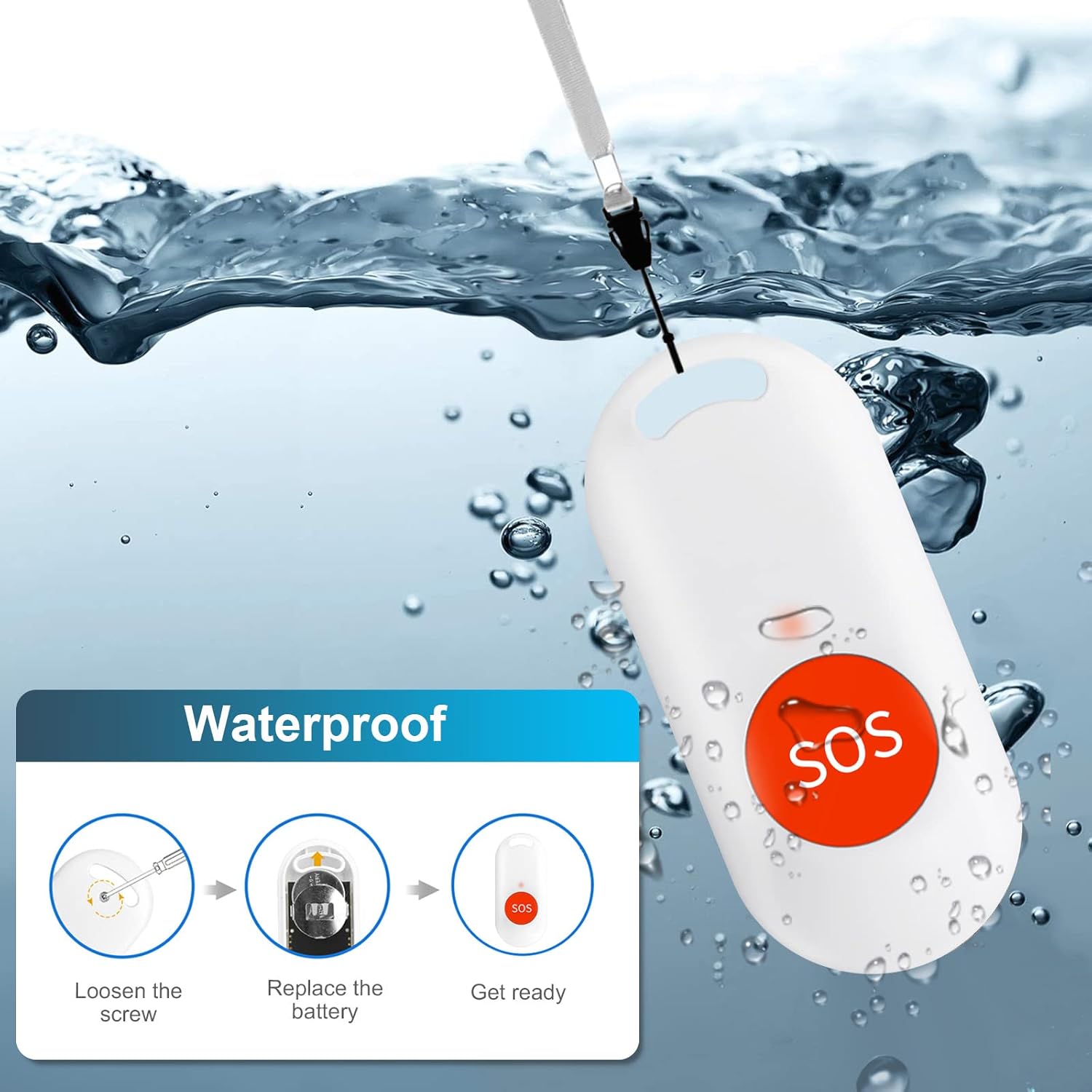 Waterproof SOS Call Button Pager for Elderly Caregiver Alert System J987