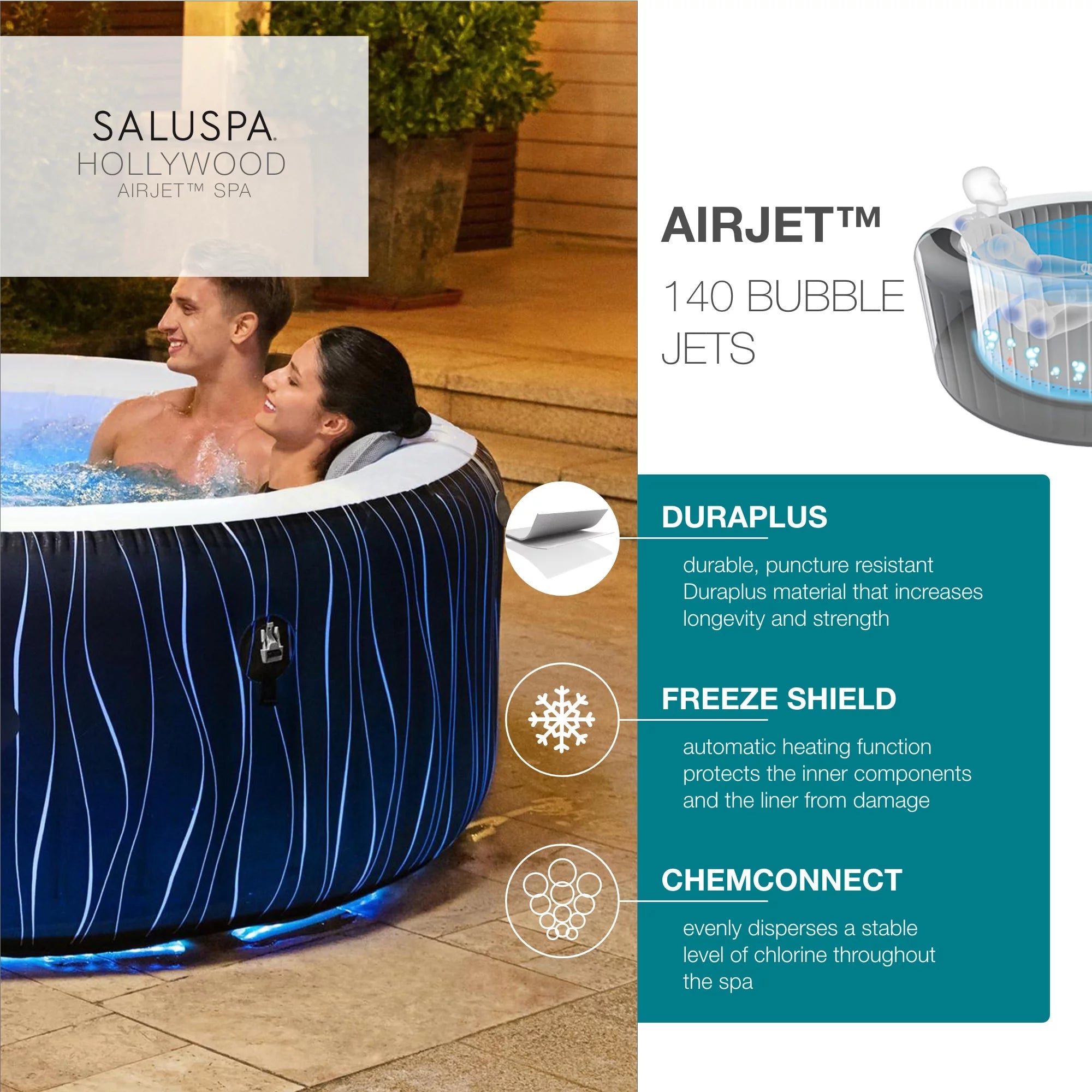 Inflatable Hot Tub with LED Lights, 104°F Max A613621