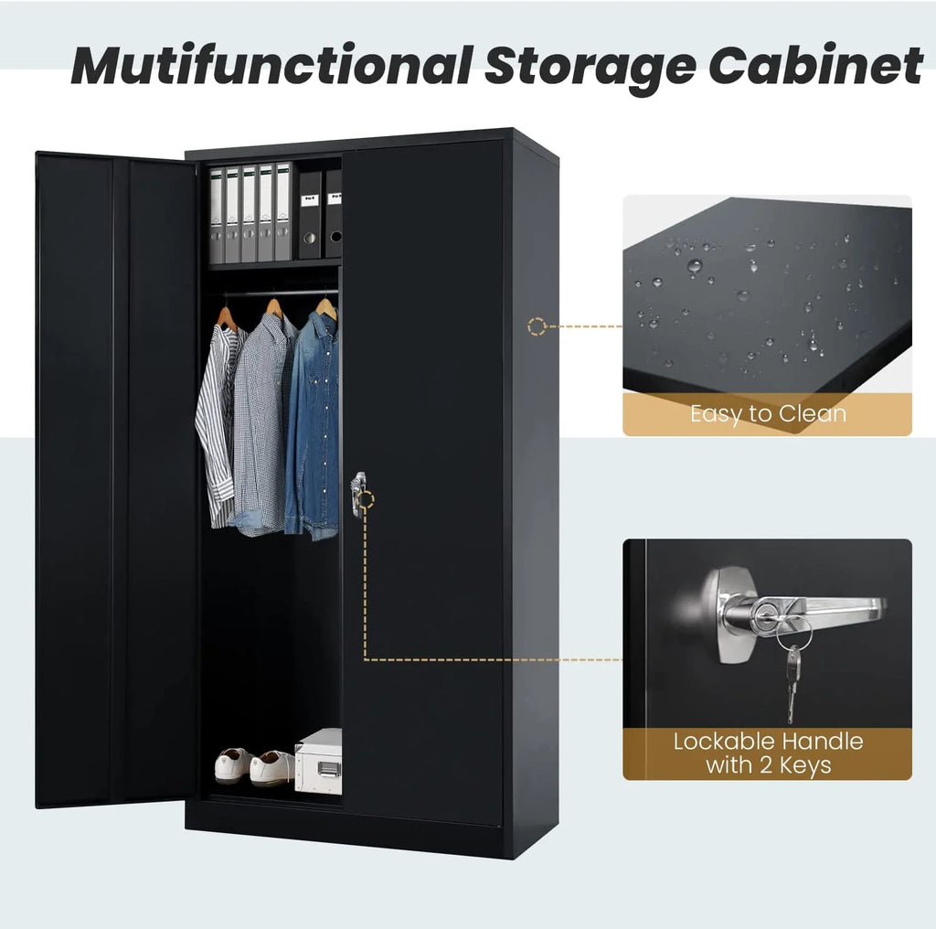 Metal Cabinet Wardrobe with Locking Door and Shelves E929597