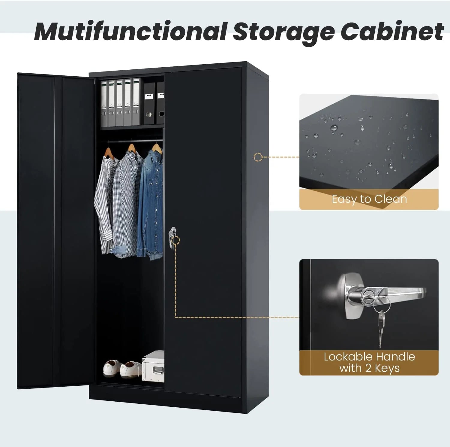 Metal Cabinet Wardrobe with Locking Door and Shelves E929597