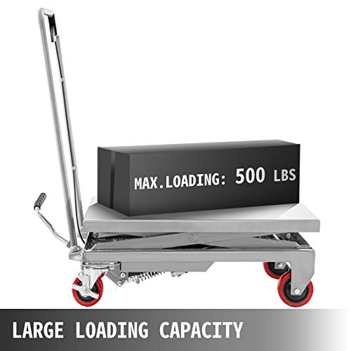 Hydraulic Scissor Lift Cart, 500 lbs Capacity, 28.5-Inch Lifting Height, Manual Foot Pump W486