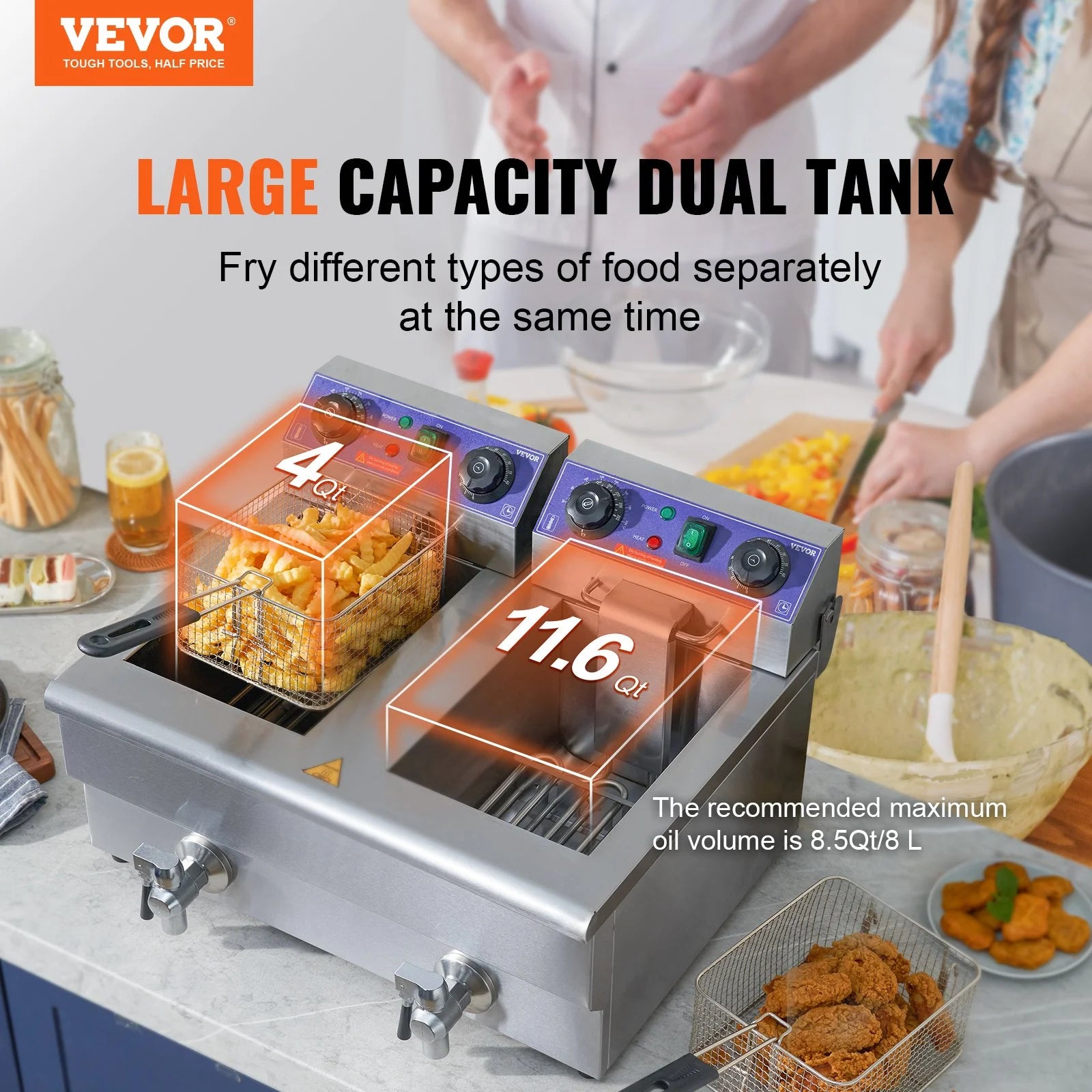 Commercial Electric Deep Fryer, Dual Tanks 3000W Countertop H866