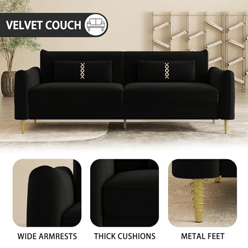 3-Seat Velvet Couch with Solid Wood Frame and Pillows Z663