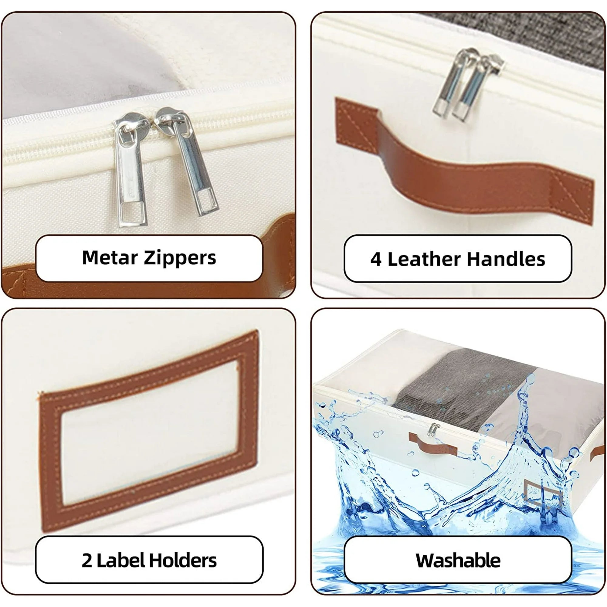 Under Bed Storage Box, Collapsible with Handles, Beige W470