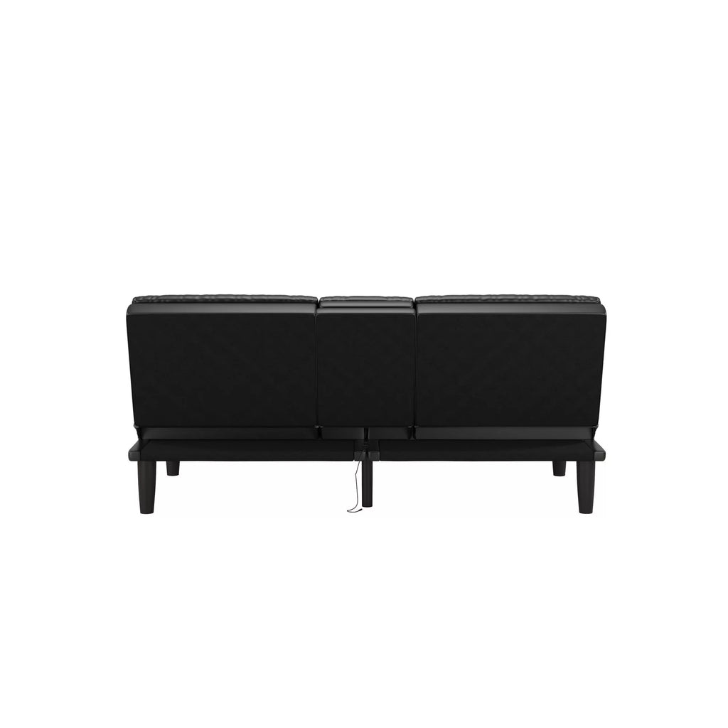 Memory Foam Futon with Cupholder and USB, Black Faux Leather Y2494